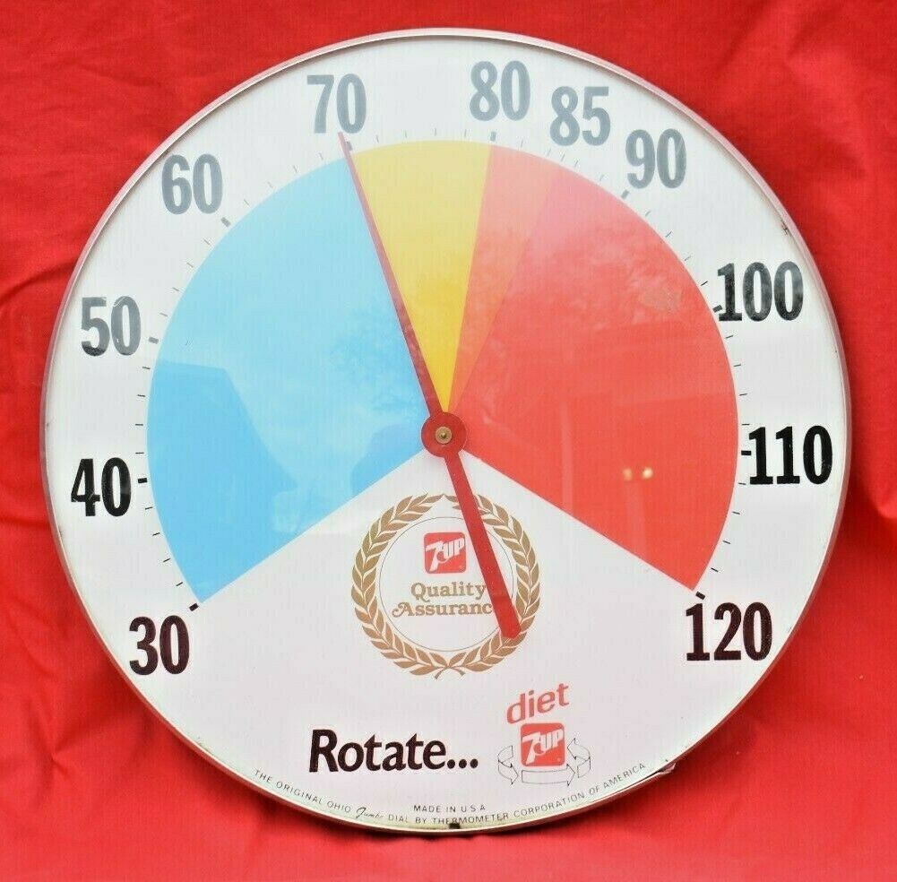Vintage Round DIET 7-UP Soda Pop Advertising Thermometer Very Rare Collectible
