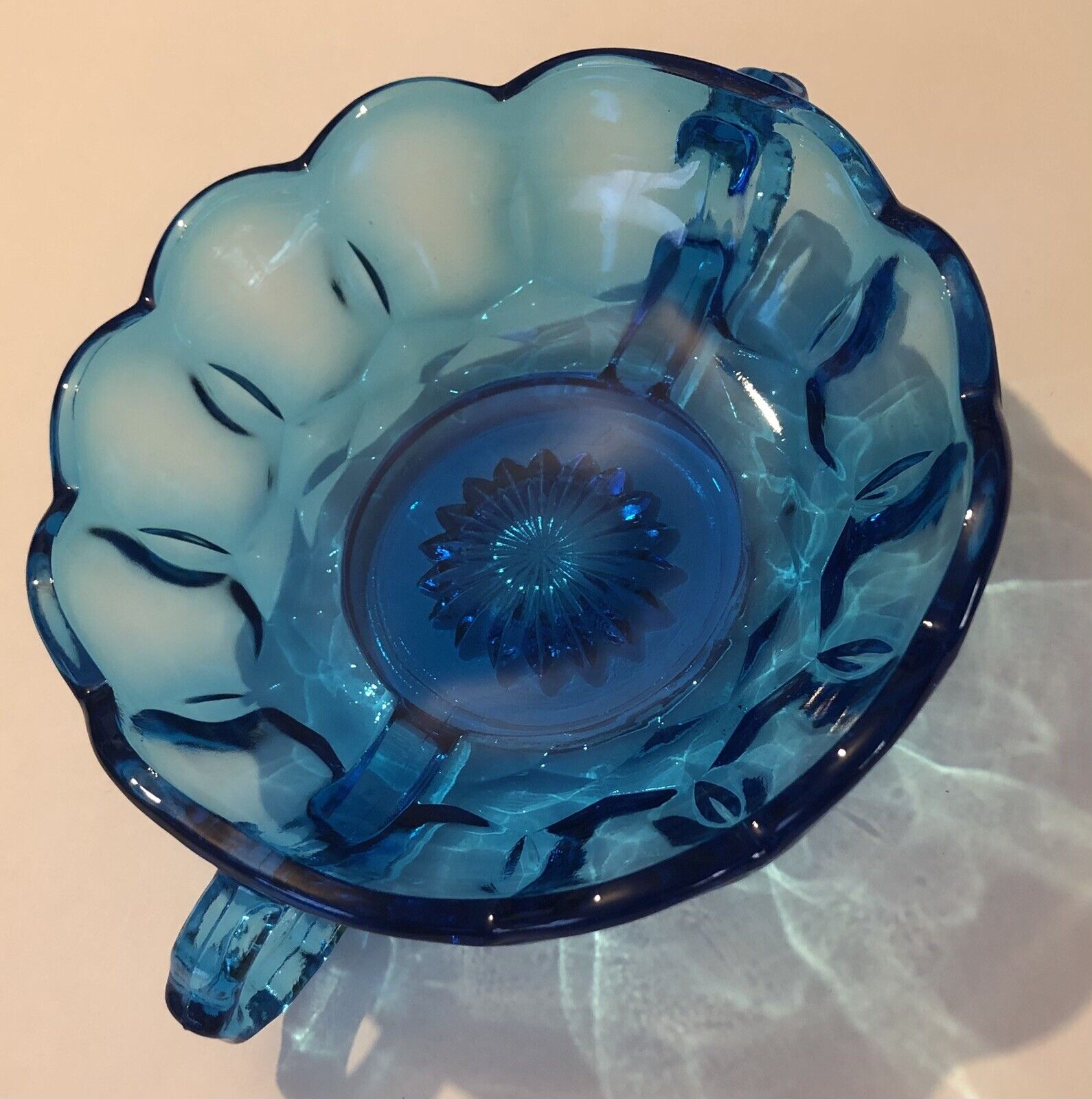 Gorgeous Vintage Blue Glass Candy Dish