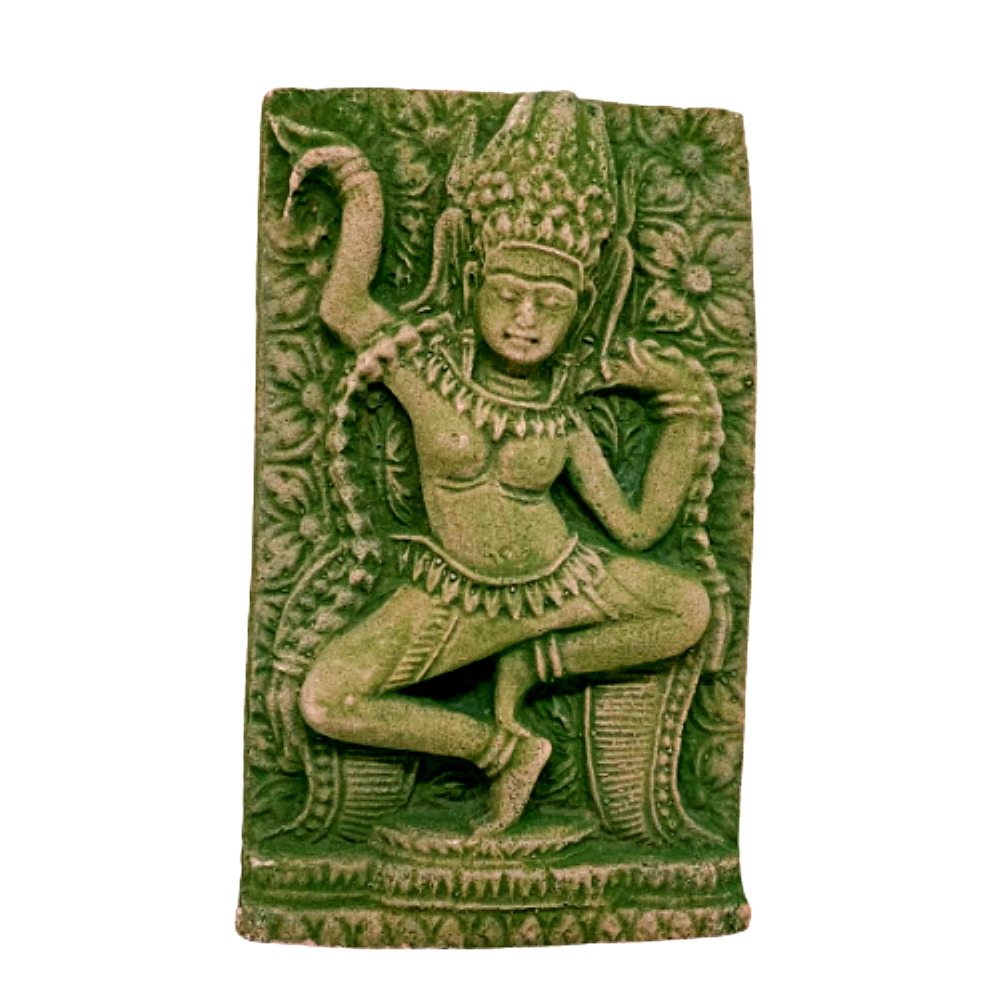 Angle Apsara Dancing Statue Khmer Cambodia Green Sandstone Bas Relief Sculpture