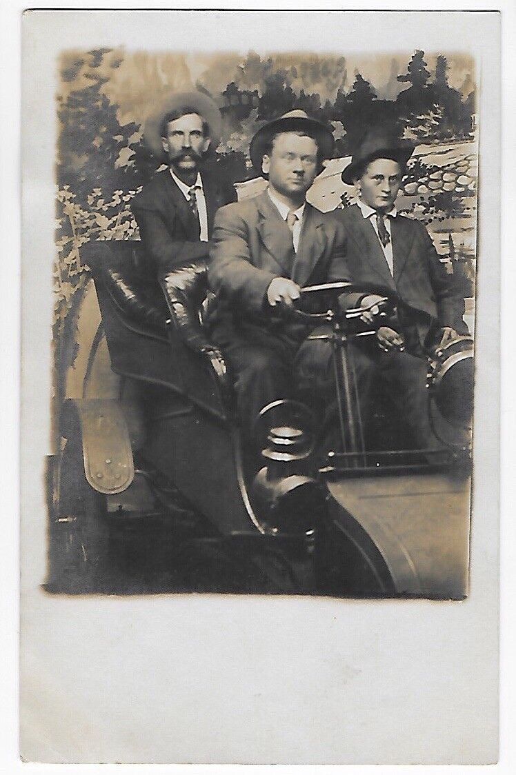 Postcard RPPC c1904-1918 Three Young Thugs in an Old Motor Car, Real Photo — C14
