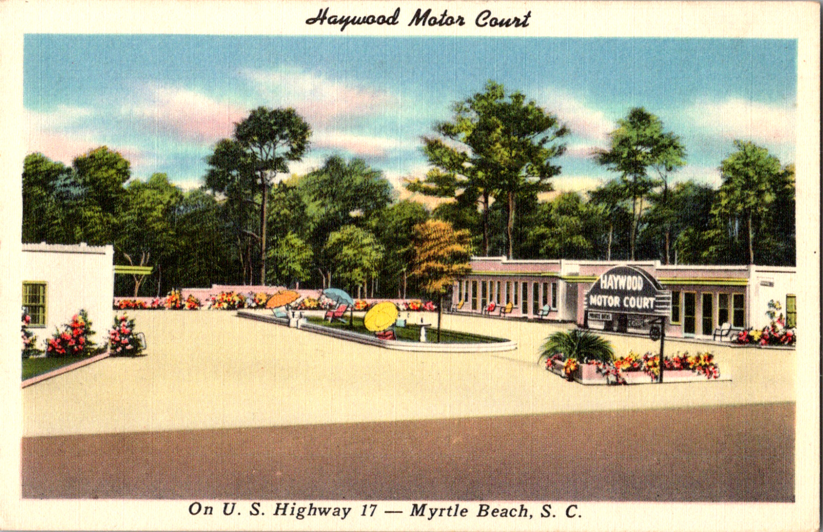 Vintage C. 1940's Hollywood Motor Court Motel US 17 Myrtle Beach SC Postcard