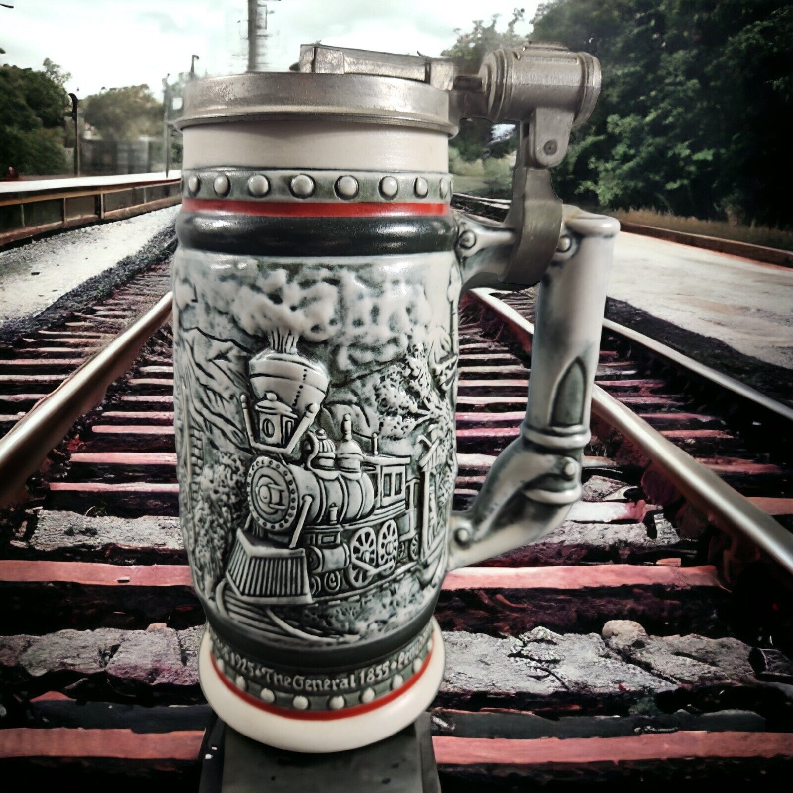 Vintage Avon Beer Stein Handcrafted in Brazil 1982 Train Scene 