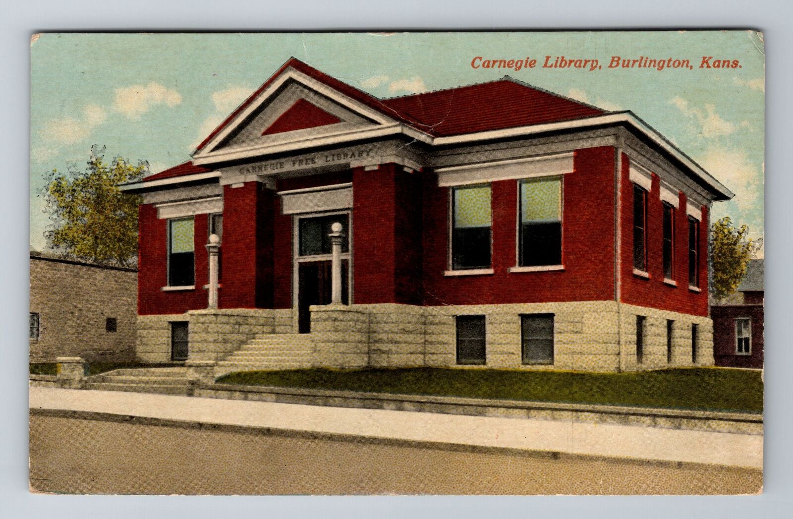 Burlington KS-Kansas, Carnegie Library, Antique Vintage c1914 Souvenir Postcard