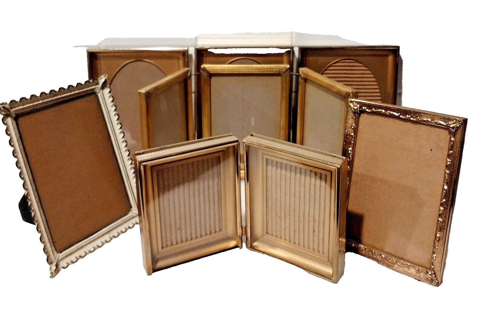Lot Of 7 - Vintage Brass & Metal Picture Frames - Hinged/ Easel - 5x7 & 4x5 MCM