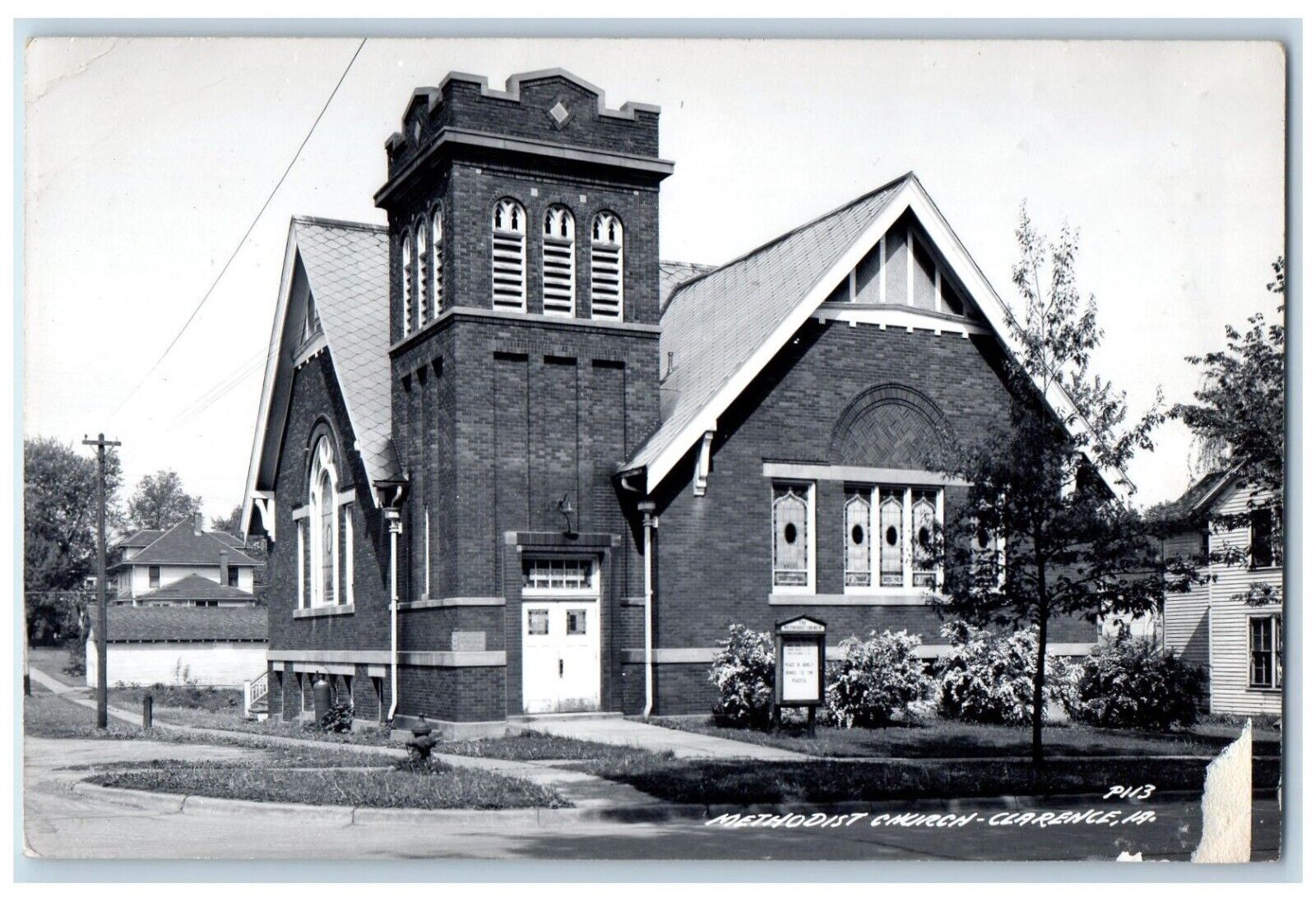 c1940\'s Methodist Church Scene Street Clarence Iowa IA RPPC Photo Postcard