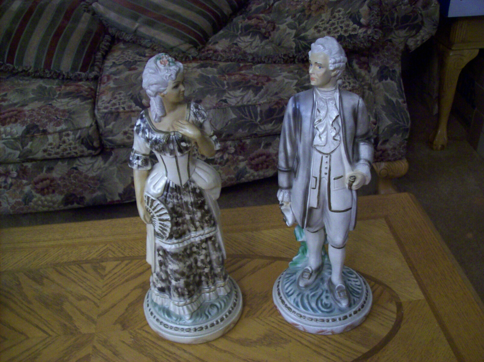 Victorian Antique Chalkware Courting Couple Beautiful Large Tall Figurines