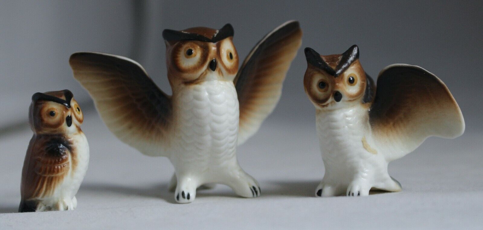 Miniature Vintage Ceramic Owl Figurines Family