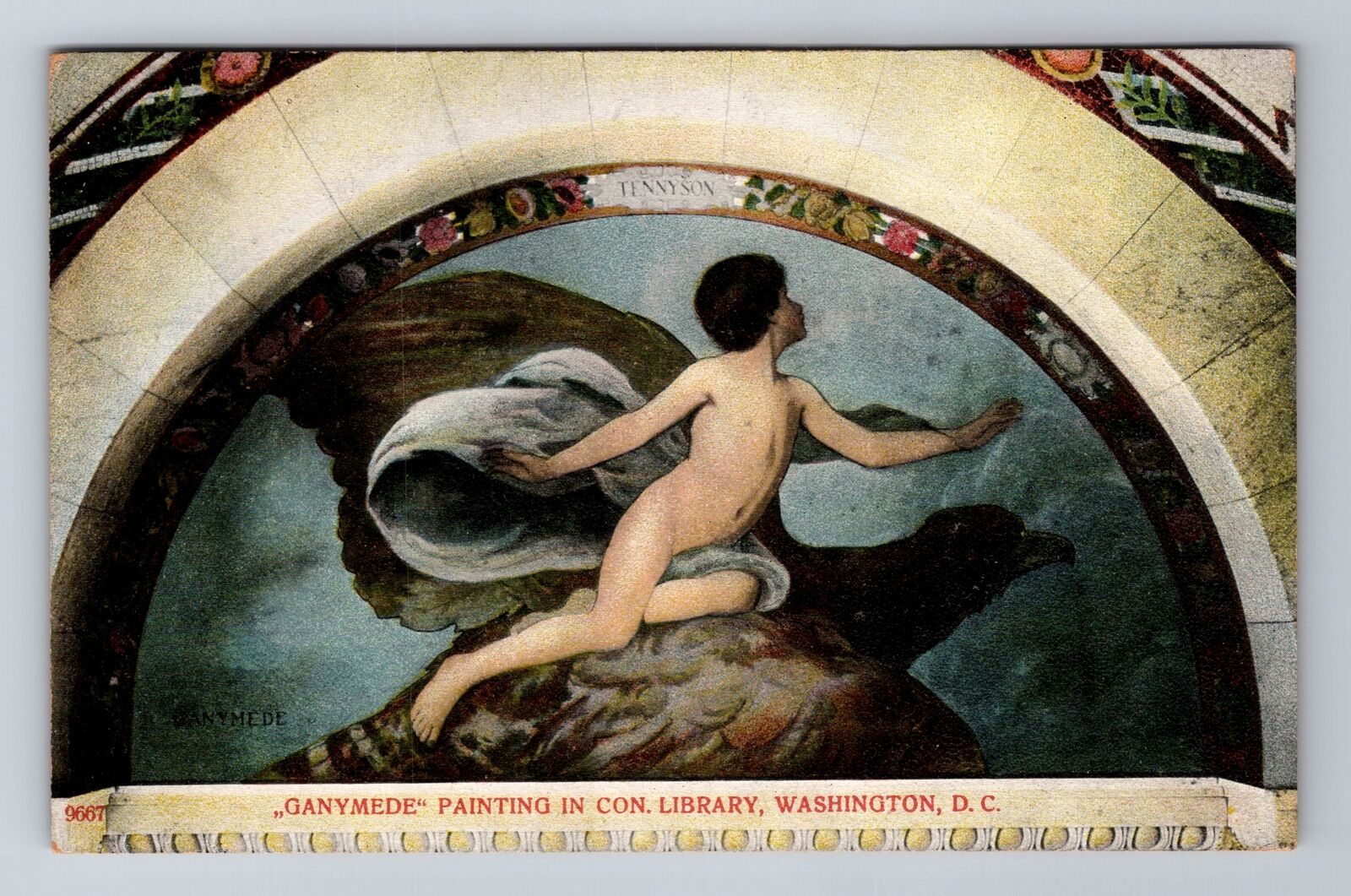 Washington DC- Ganymede Painting In Con Library, Antique, Vintage Postcard