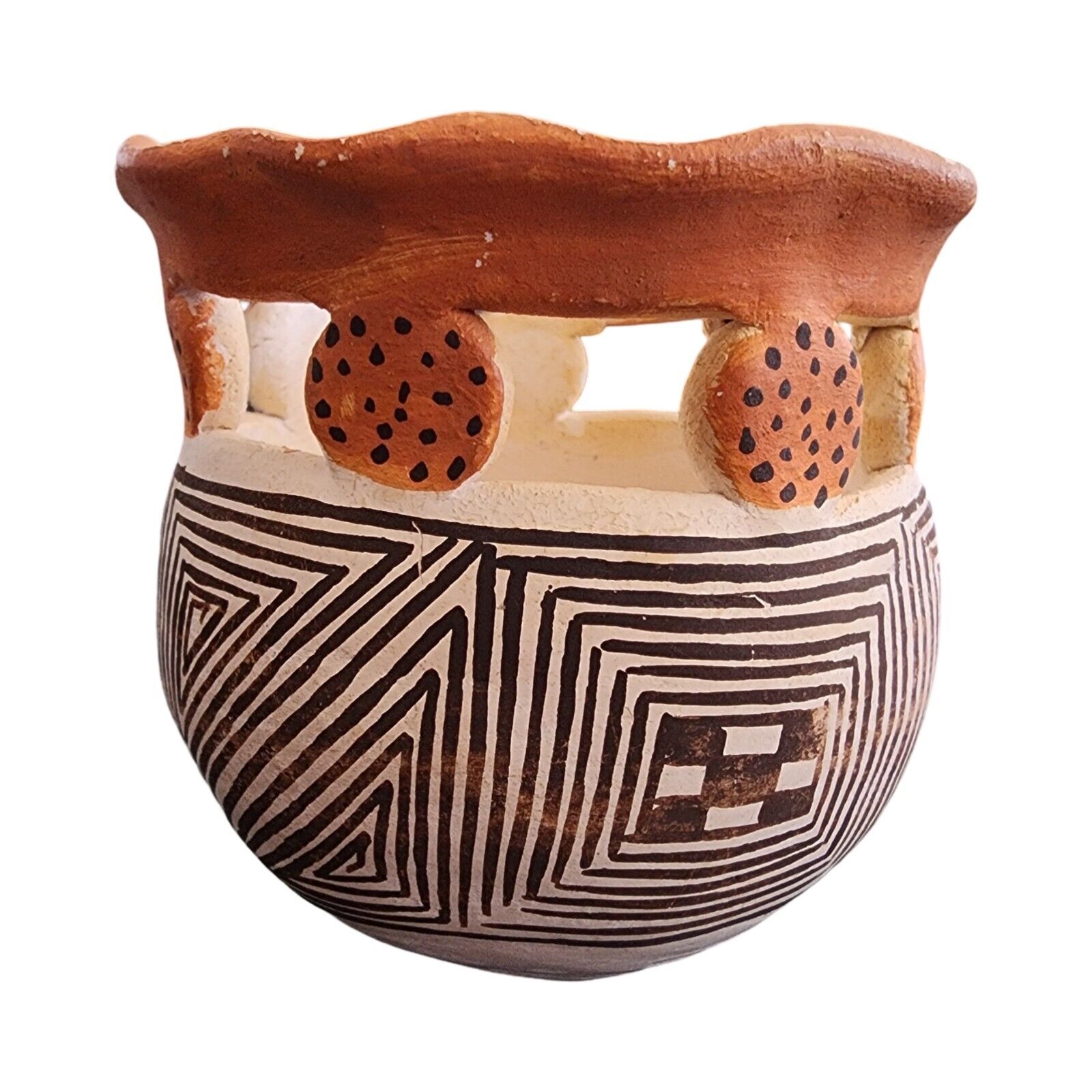 Vintage Small Acoma Pueblo Pottery 3”x3”  Painted - Mild Paint Wear
