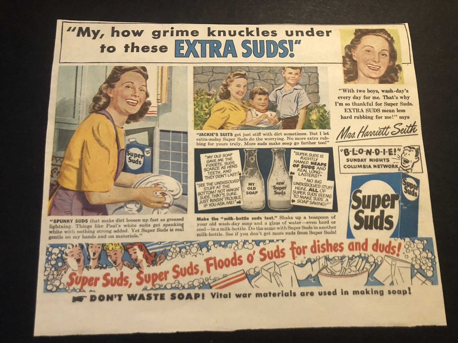 1950’s Super Suds Dish Soap Colorful Magazine Print Ad