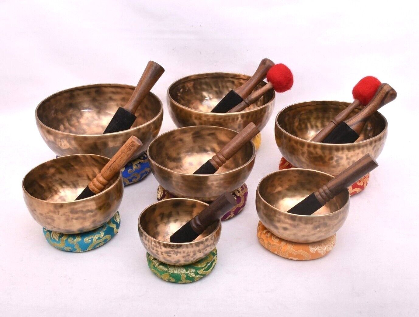 5-10 inches 7 chakra healing singing bowl set of 7-Tibetan Singing Bowl, mallet 
