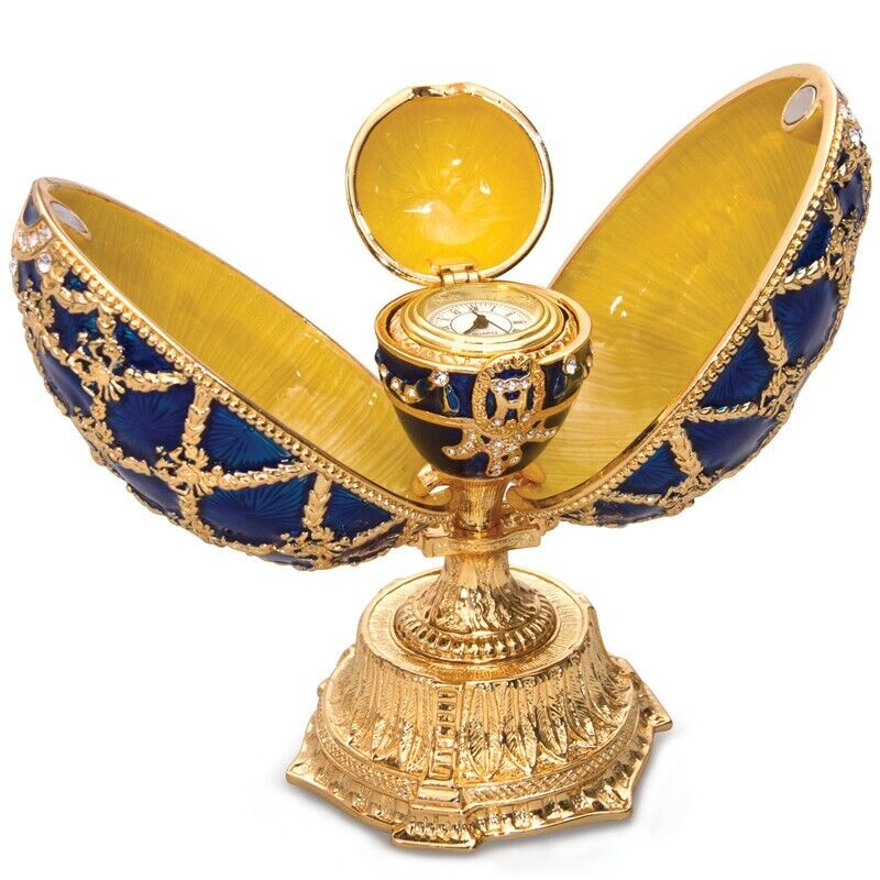 Double Blue Faberge Egg Replica w/Clock Jewelry Box Easter Egg яйцо Фаберже 4.5\