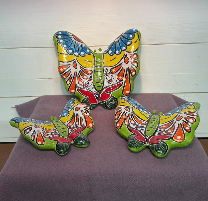 3 Talavera Butterflies - Mexican Pottery - Handmade & Painted - Wall Decor 