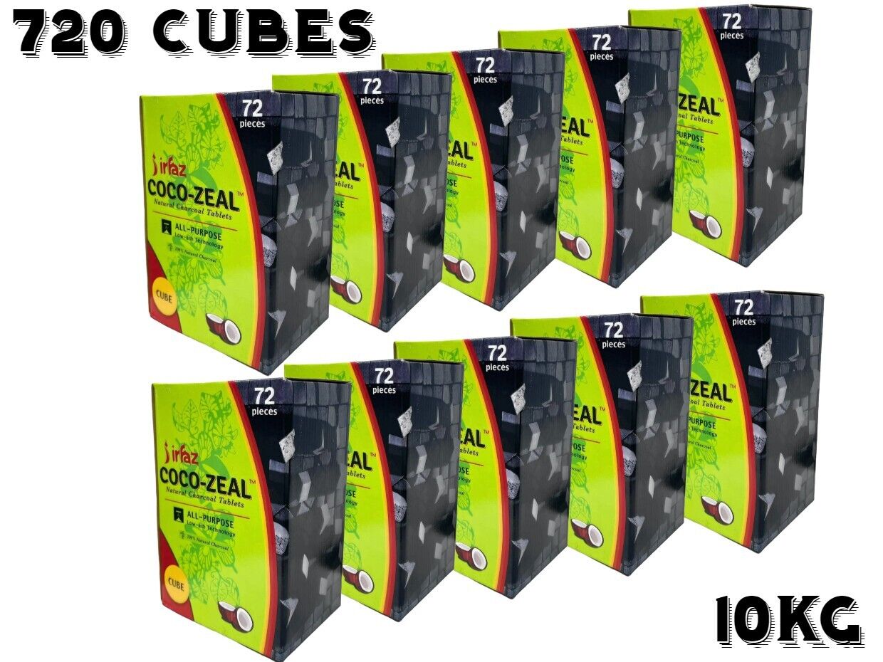10kg Pack Coco Zeal Natural Coconut 760 Cubes Hookah Charcoal Shisha Coal Shell