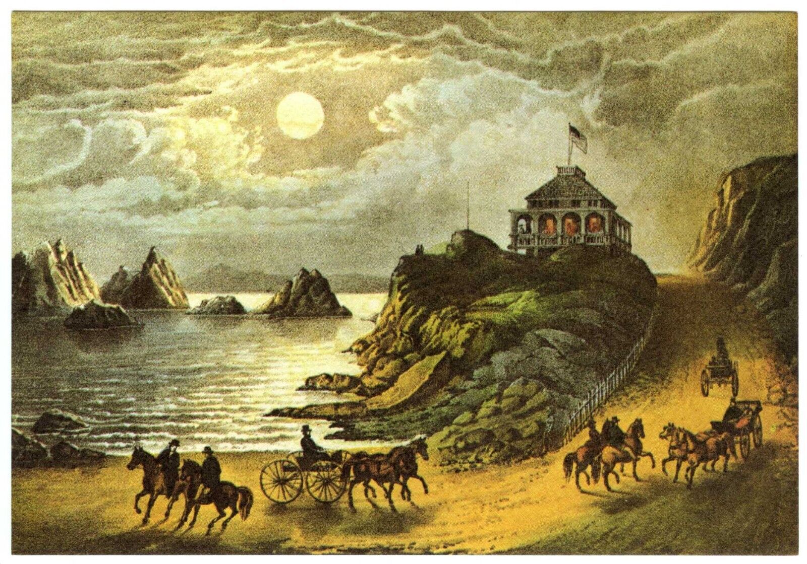 SAN FRANCISCO 1ST CLIFF HOUSE (1858-1864) CURRIER & IVES LITHO~NEW 1973 POSTCARD