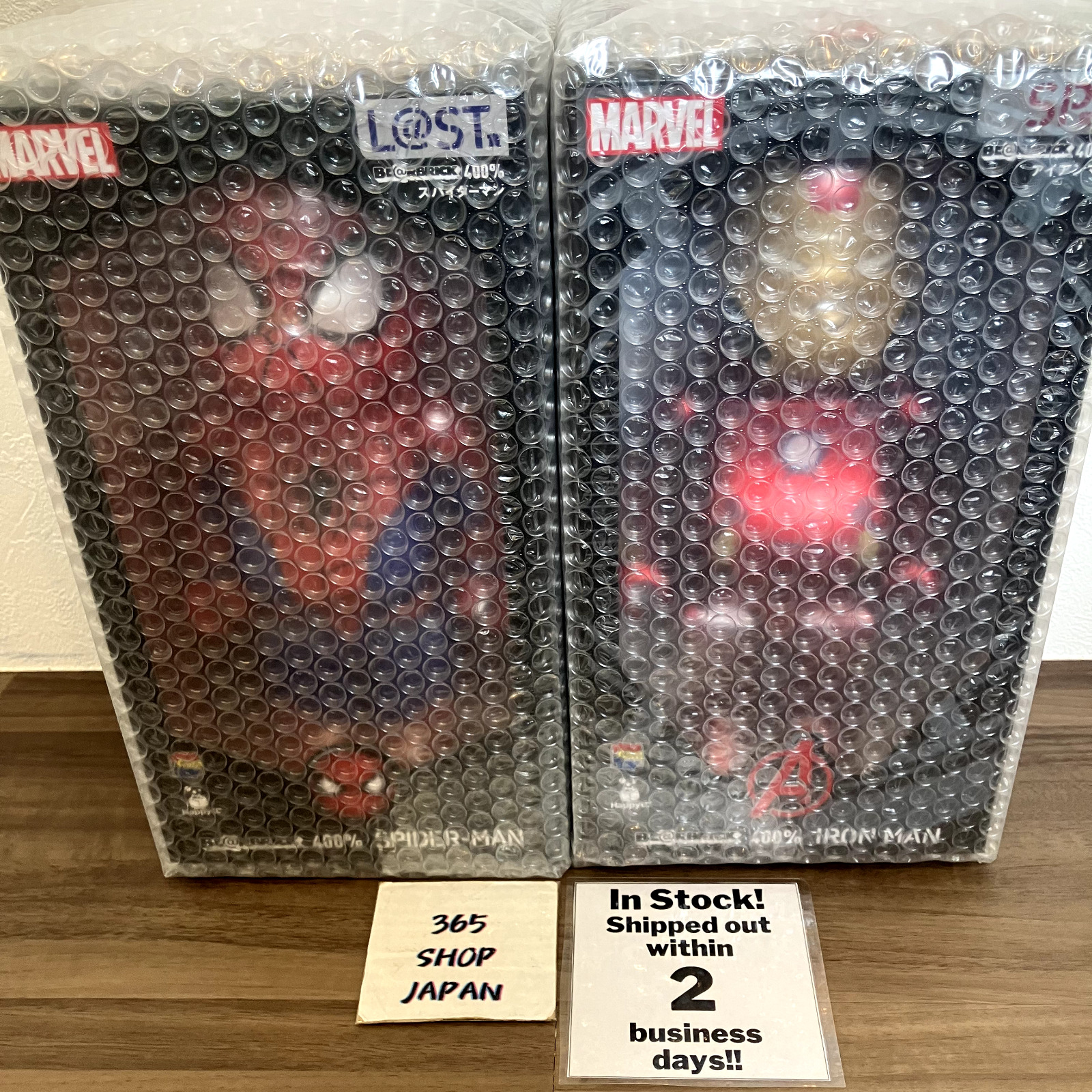 Marvel BE@RBRICK Happy Lottery 2 Set 400% Spider-Man Iron Man NEW InStock