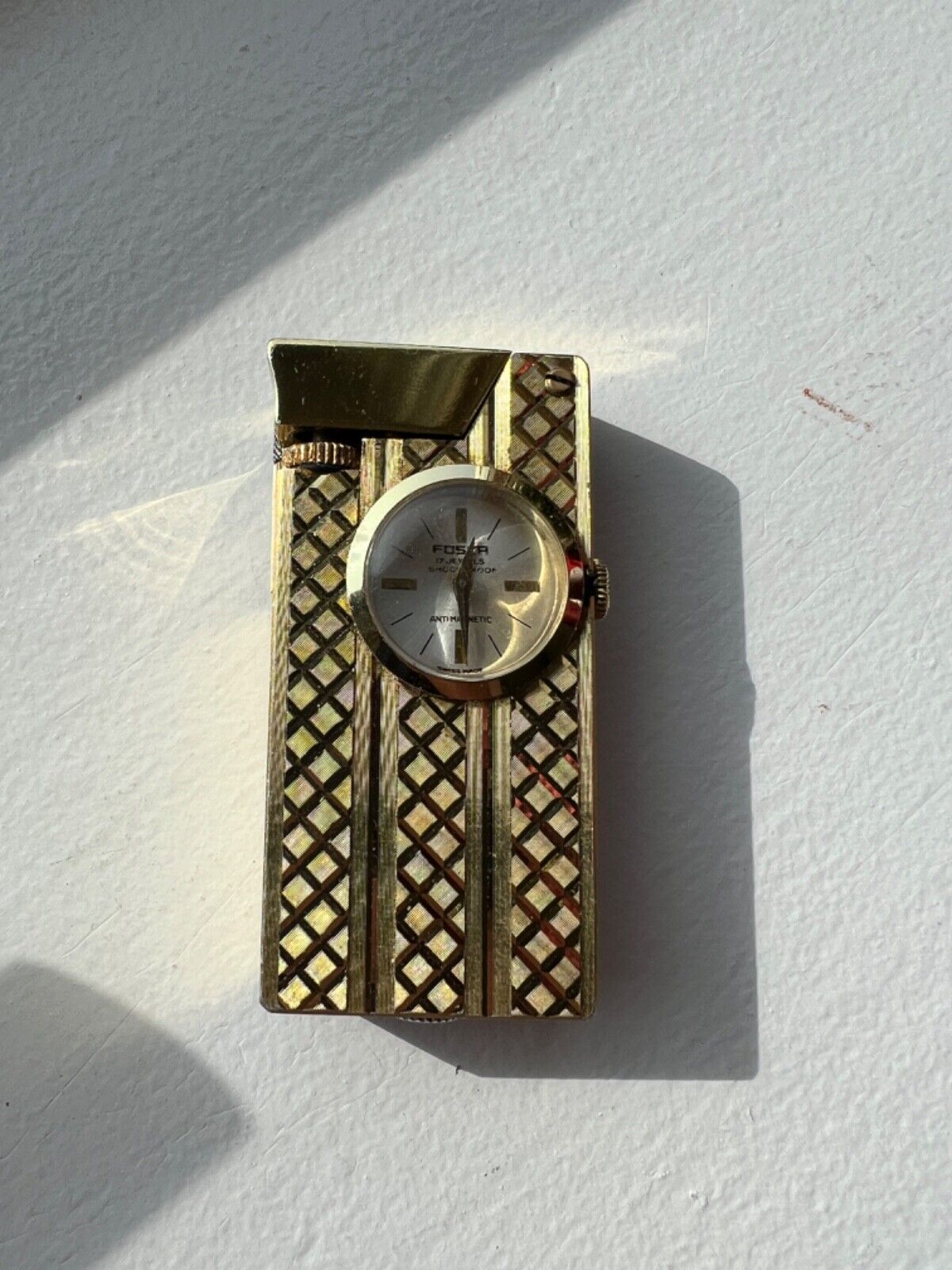 RIVO LIGHTER with Clock SWISS MADE Vintage GOLD