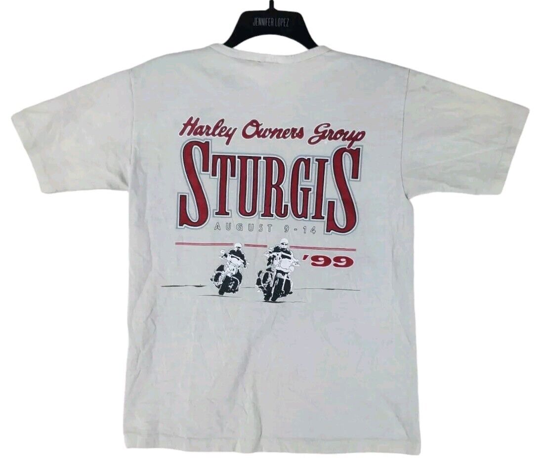 Vtg HOG Harley Davidson Group 1999 Sturgis Single Stitch Women M Beige Biker USA