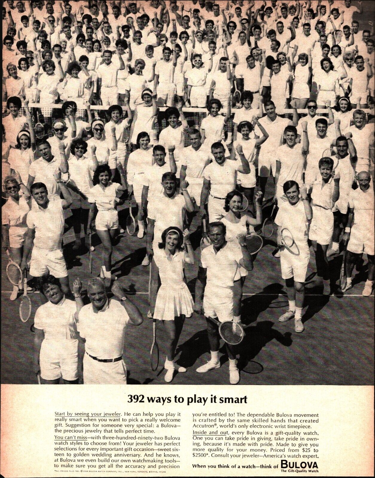 1964 Bulova Watches Vintage Print Ad  392 tennis players Wearing Bulova c1