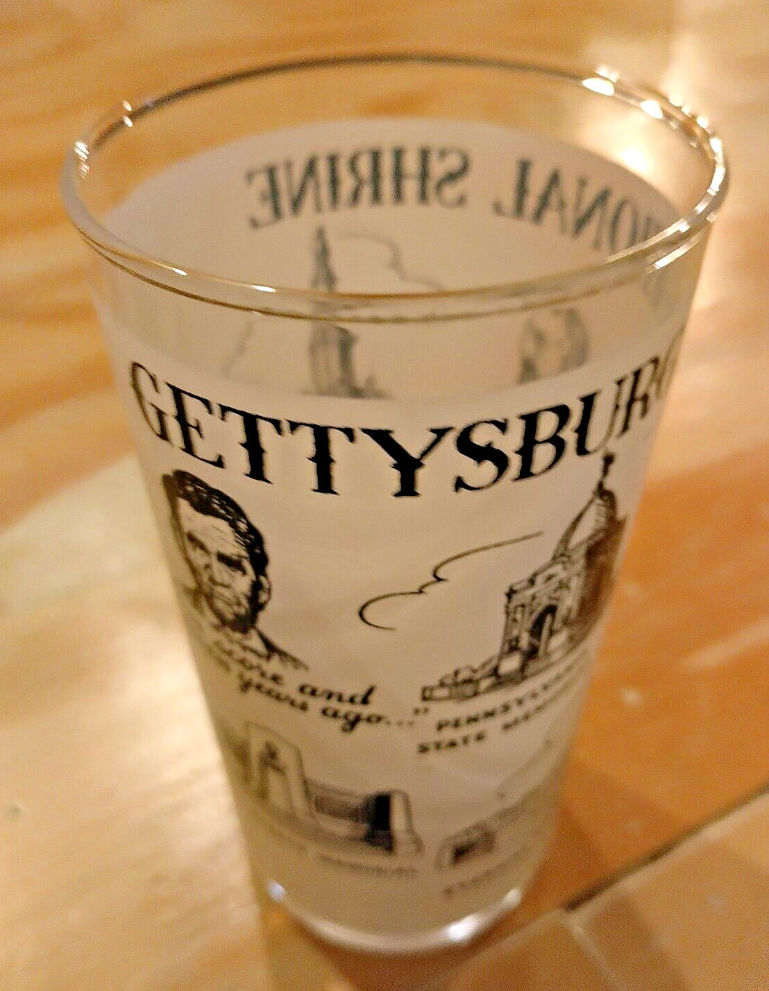 Vintage GETTYSBURG NATIONAL SHRINE PA Frosted Drinking Glass 5 \