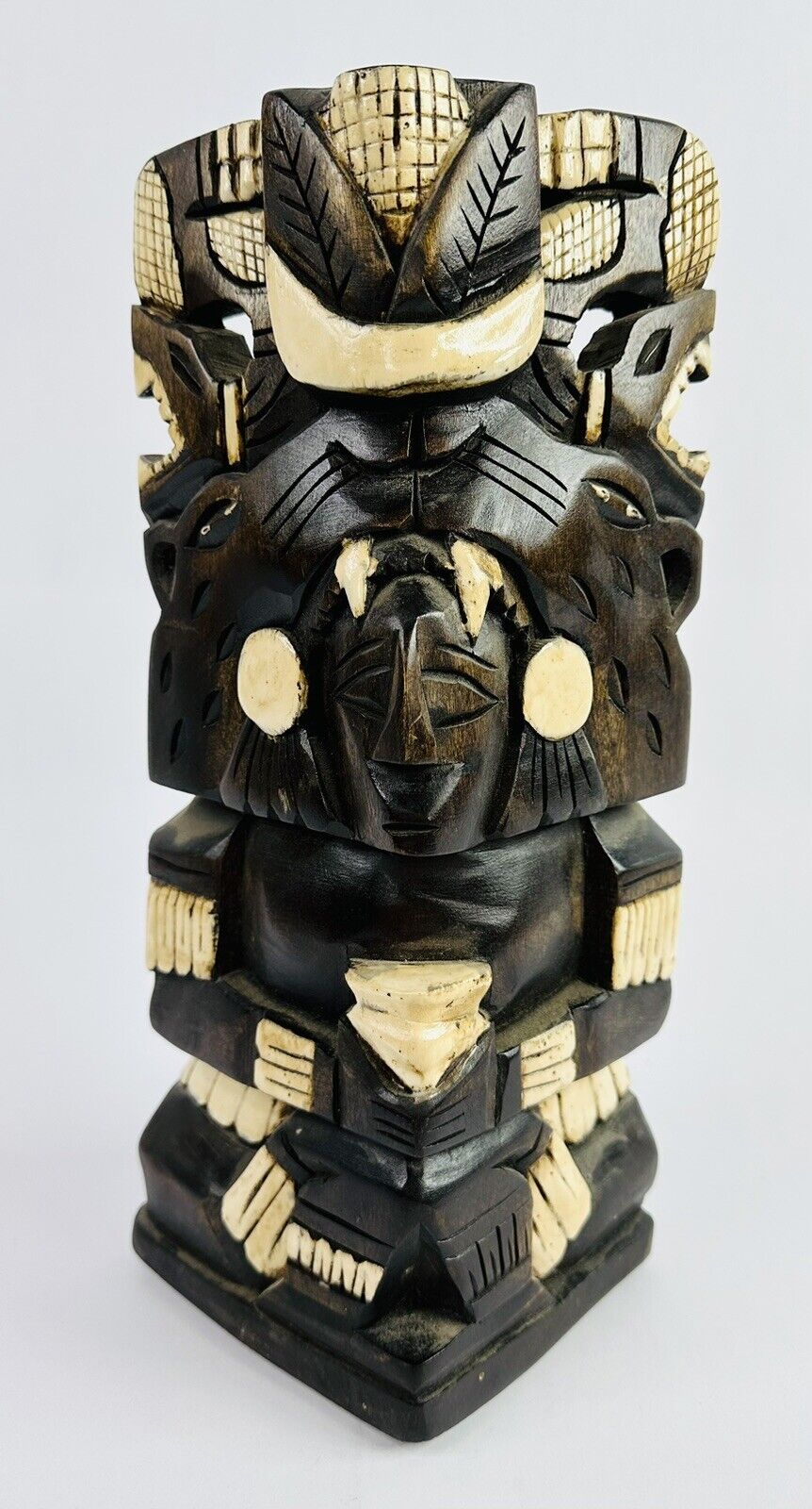 12” Vintage Ethnic Latin American Mayan Aztec Carved Wooden Warrior Statue