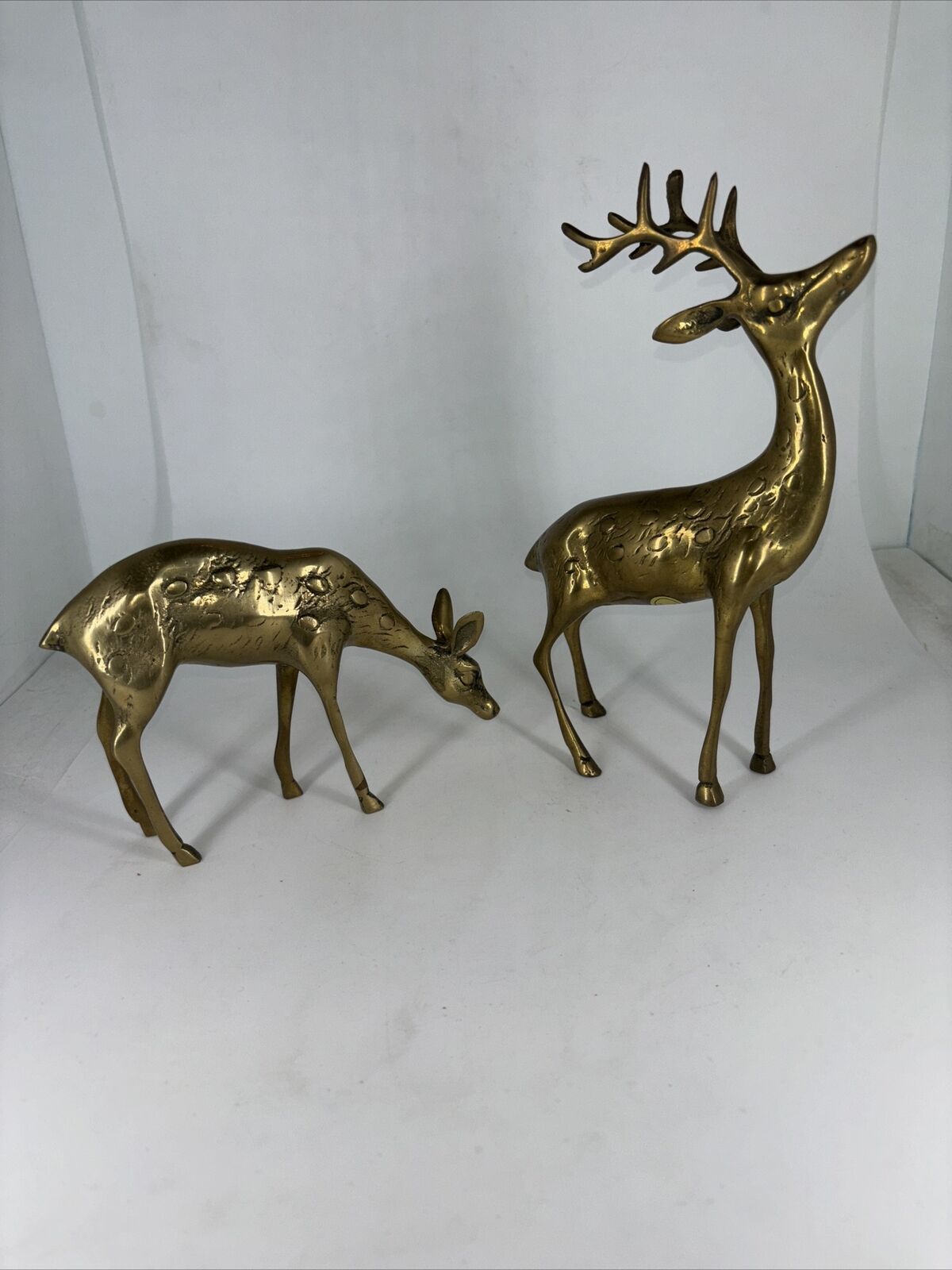 2 Vintage Brass Deer Buck Doe Bull Elk Made in Korea