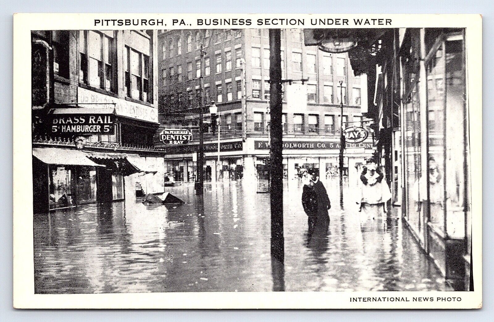 Postcard Pittsburgh PA 1936 Flood Waters in Downtown