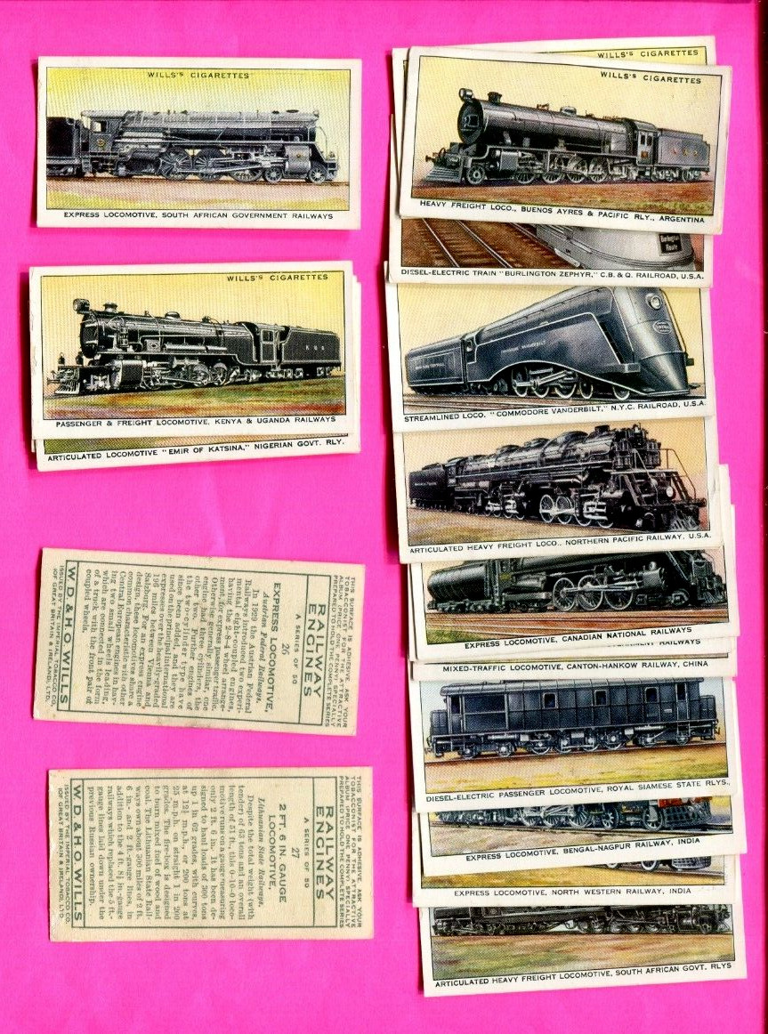 1936 W.D. & H.O. WILLS CIGARETTE CARD RAILWAY ENGINES 50 TOBACCO CARD SET
