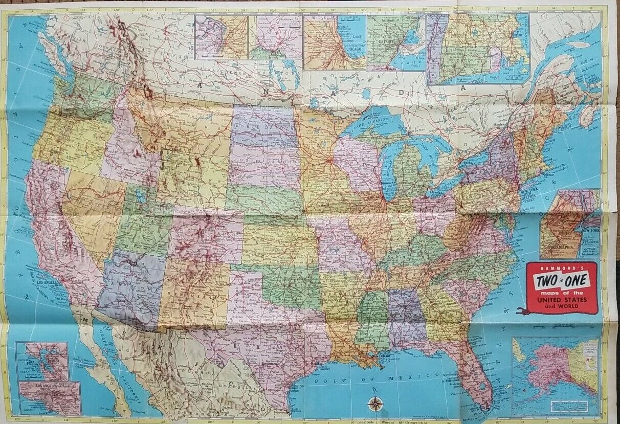 Vintage Hammond's Two in One Maps Of The United States And World