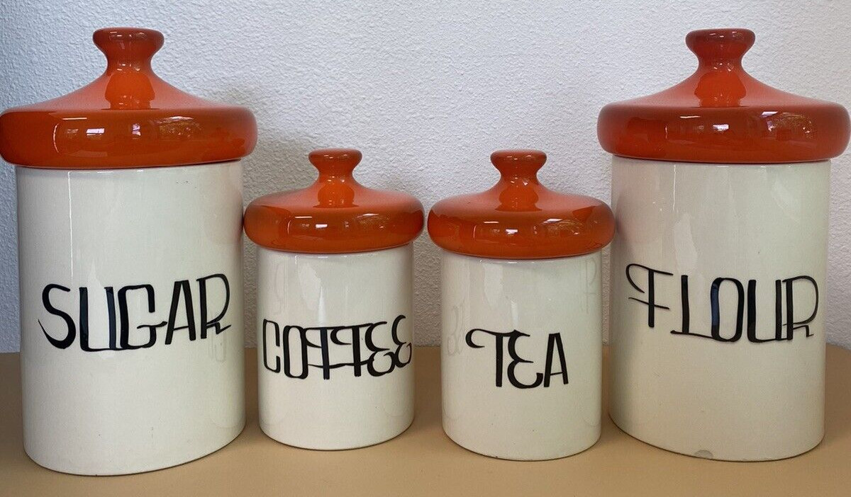 VINTAGE CERAMIC KITCHEN CANISTER SET  BY HOLIDAY DESIGNS Coffee Tea Sugar Flour