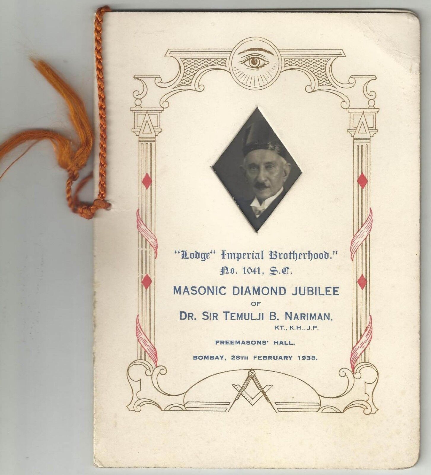 Dr. Nariman Masonic Jubilee India 1938 Lumsey Gov. Bombay Masons Freemasons Hall