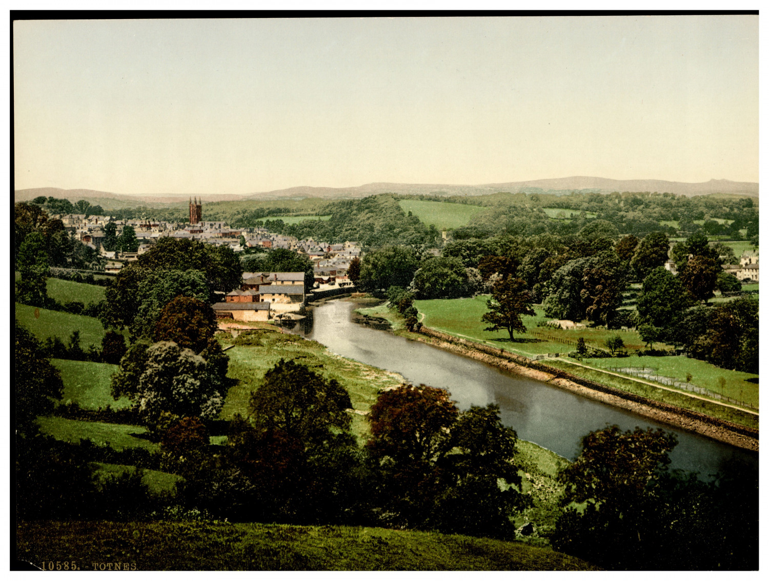 England. Totnes. Vintage photochrome by P.Z, photochrome Zurich photochromy,