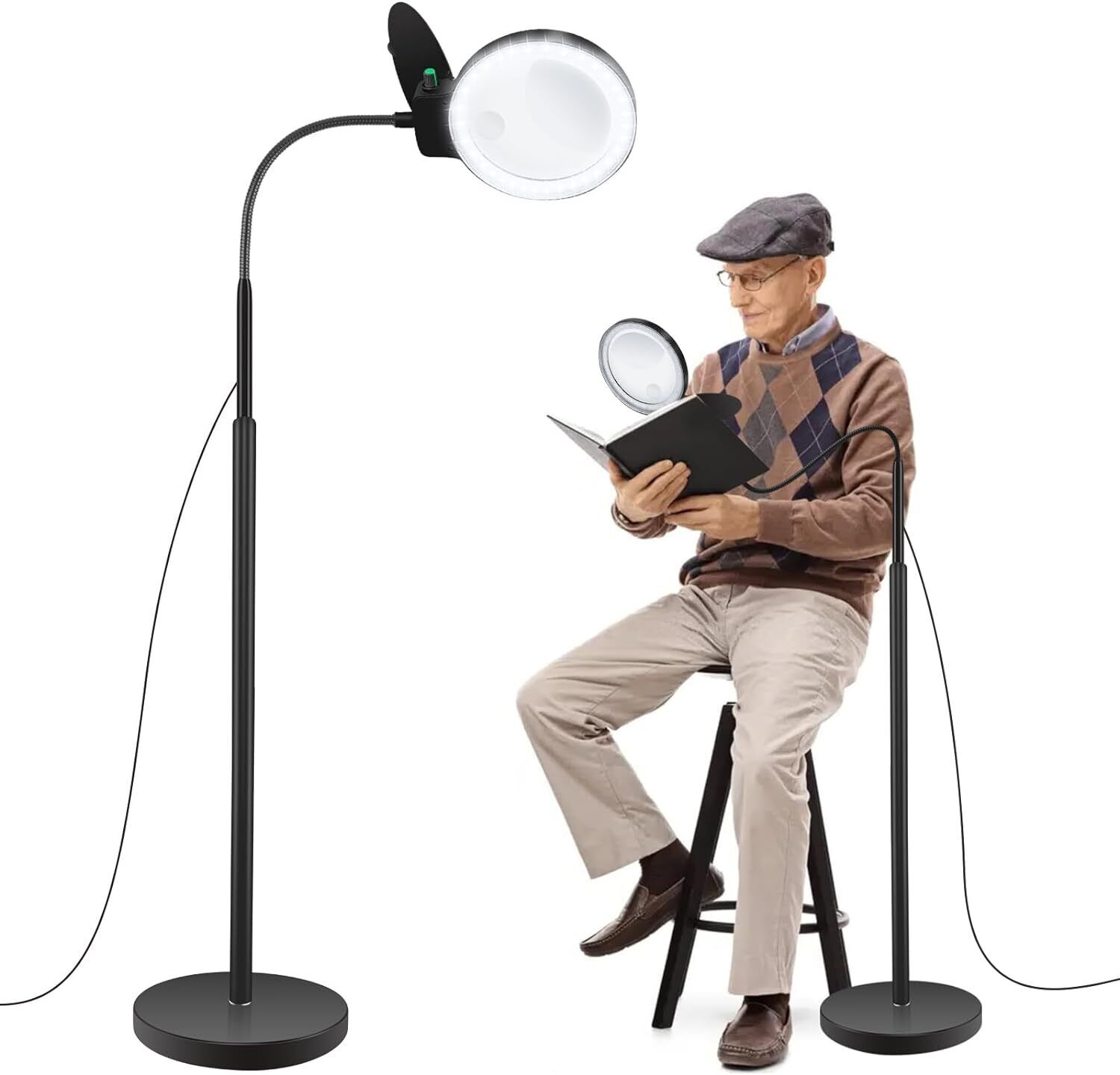 Floor Magnifying Lamp, 36 LED Dimmable Magnifying Glass with Light and Stand