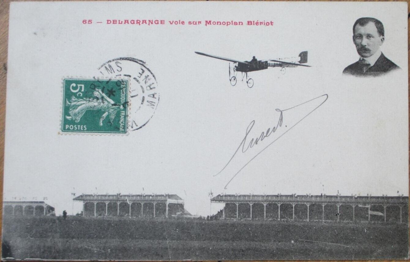 French Aviation 1911 Postcard, Delagrange, Airplane Monoplan Bleriot