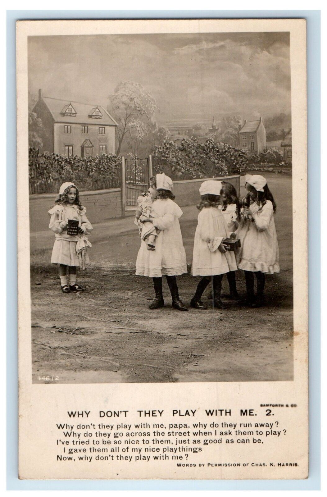c1905 Girls Childrens Playing Why Don't They Play With Me RPPC Photo Postcard