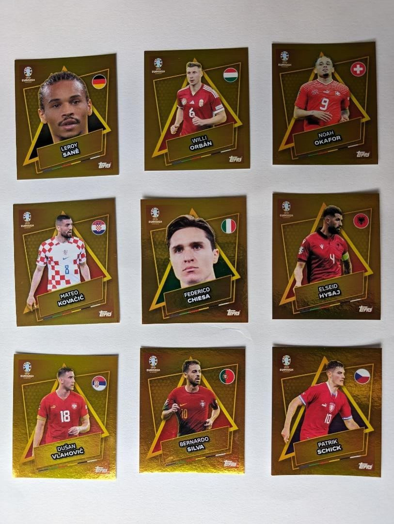 Topps Euro Em 2024 Germany -- 9 Gold SP stickers without signature