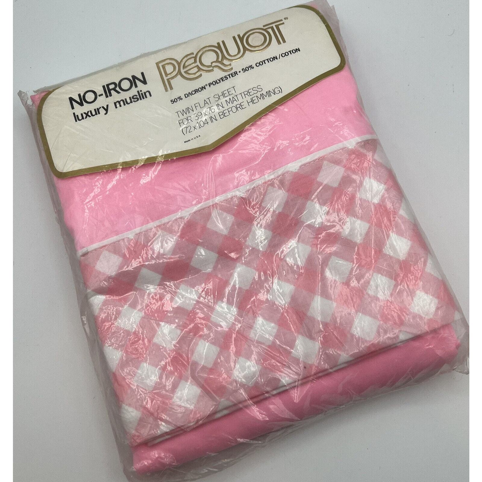 Vtg Pequot Pink Checkered Twin Flat Sheet Muslin Checkmates 39x76 Cottage Retro