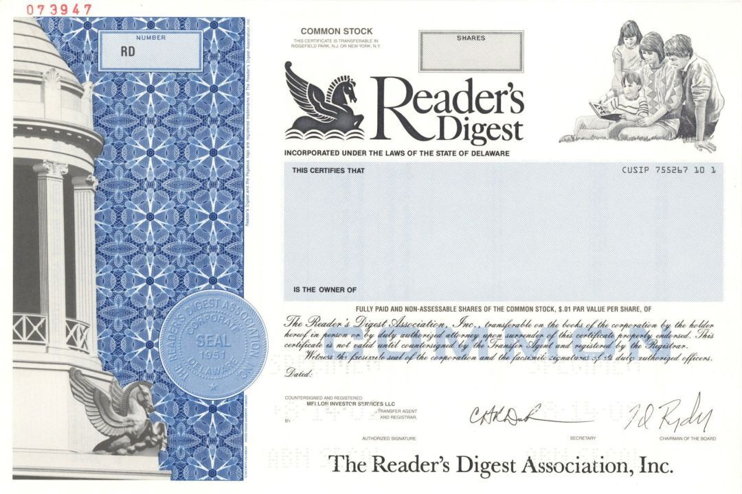 Reader's Digest - 2002 dated Specimen Stock Certificate - American General-Inter