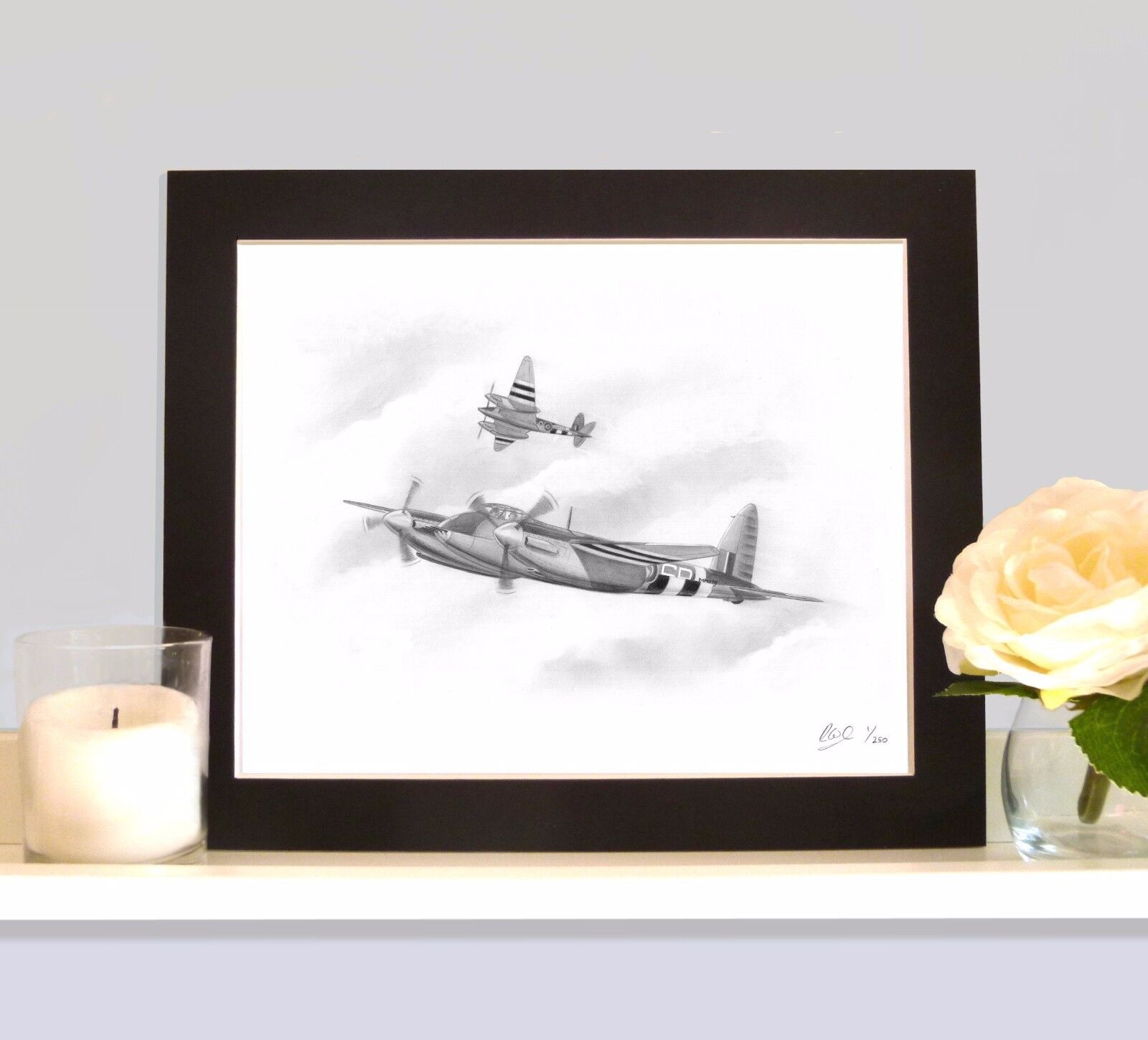 DE HAVILLAND MOSQUITO RAF Art Print Drawing Picture MOUNTED Ideal Present Gift 