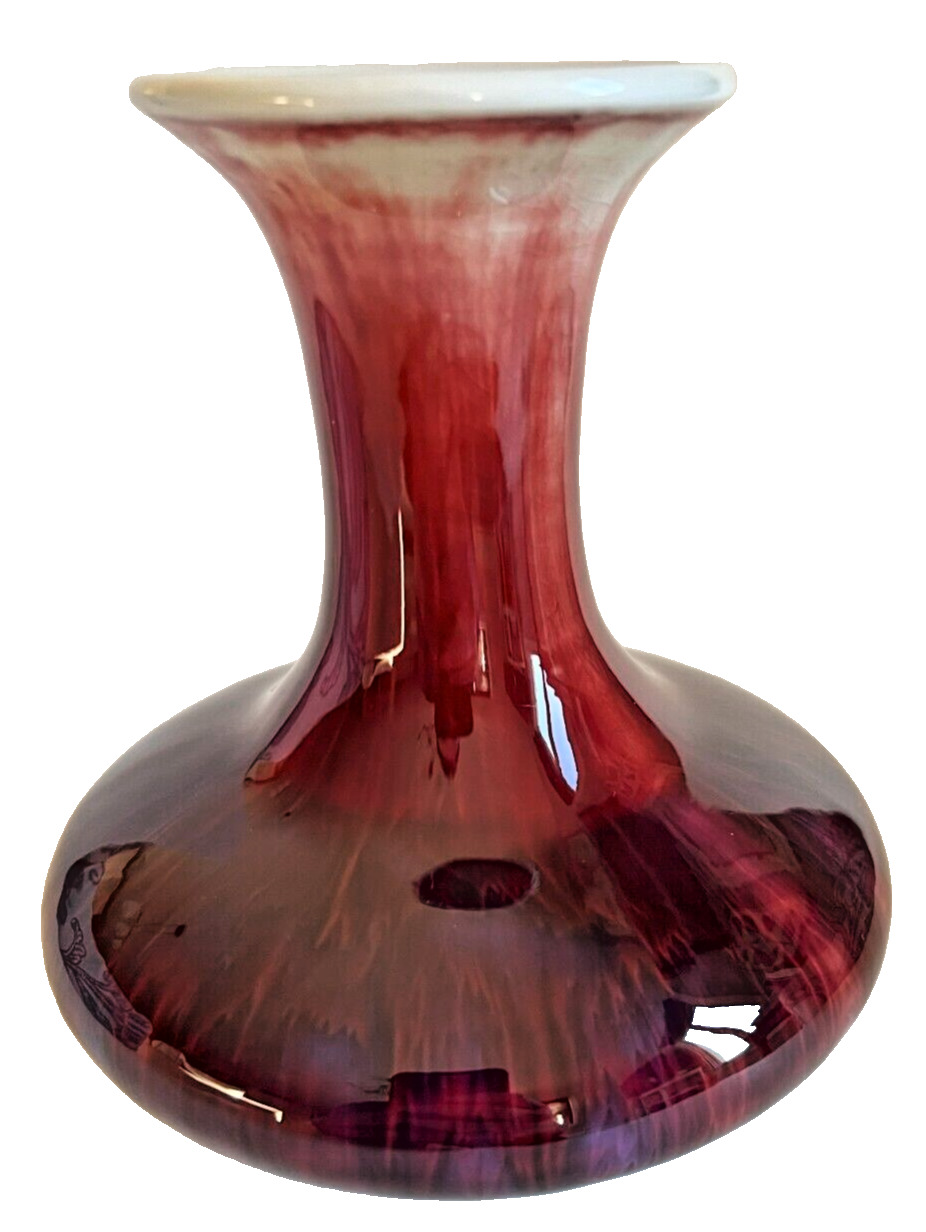 Chinese Red Oxblood Flambe Vase. Beautiful Red w/ Blue Mixed in At The Base