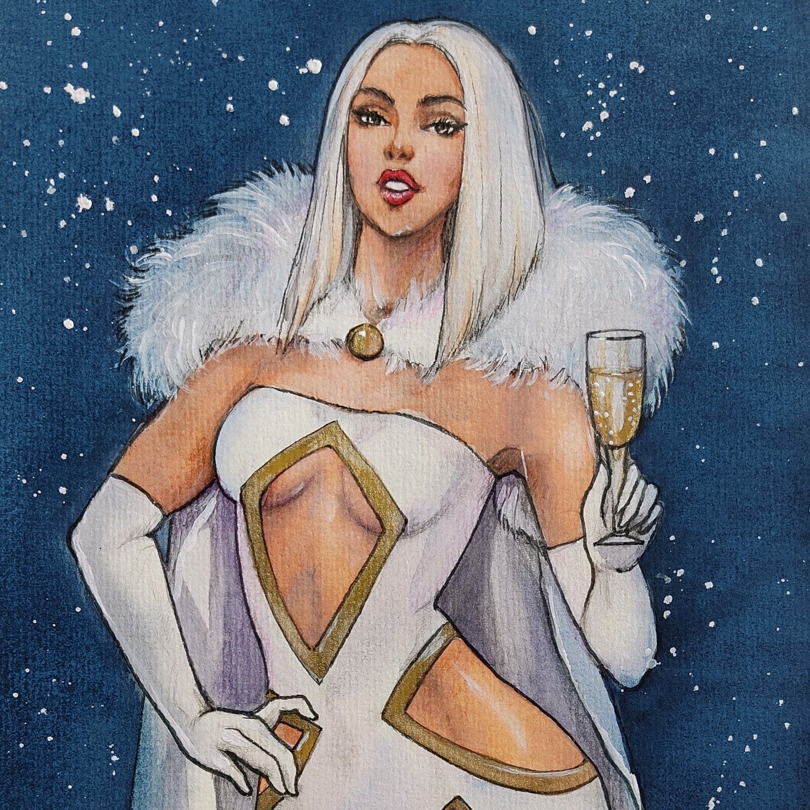 Sexy Emma Frost (8x12/A4) Original Art Painting Pinup by Sheludchenko
