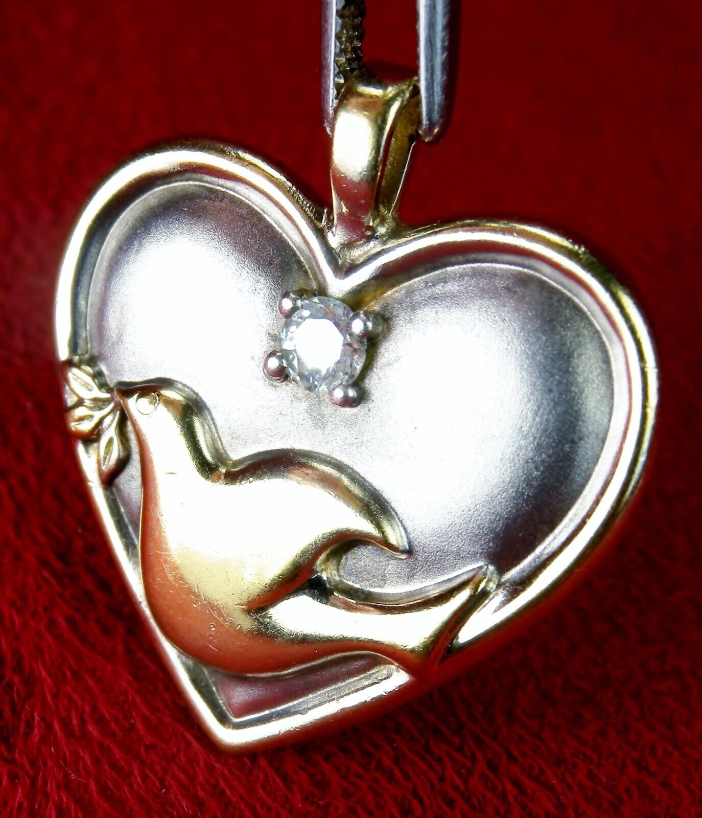 Gorham Peace Dove Serenity Prayer Heart Sterling Silver Pendant Necklace Vintage