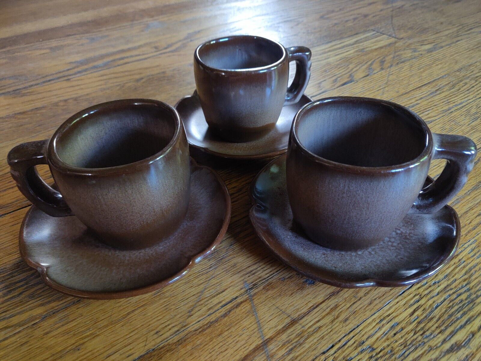 Vintage Frankoma Pottery Plainsman Brown Satin Tea Cup Coffee Mug 5C & Saucer 5E