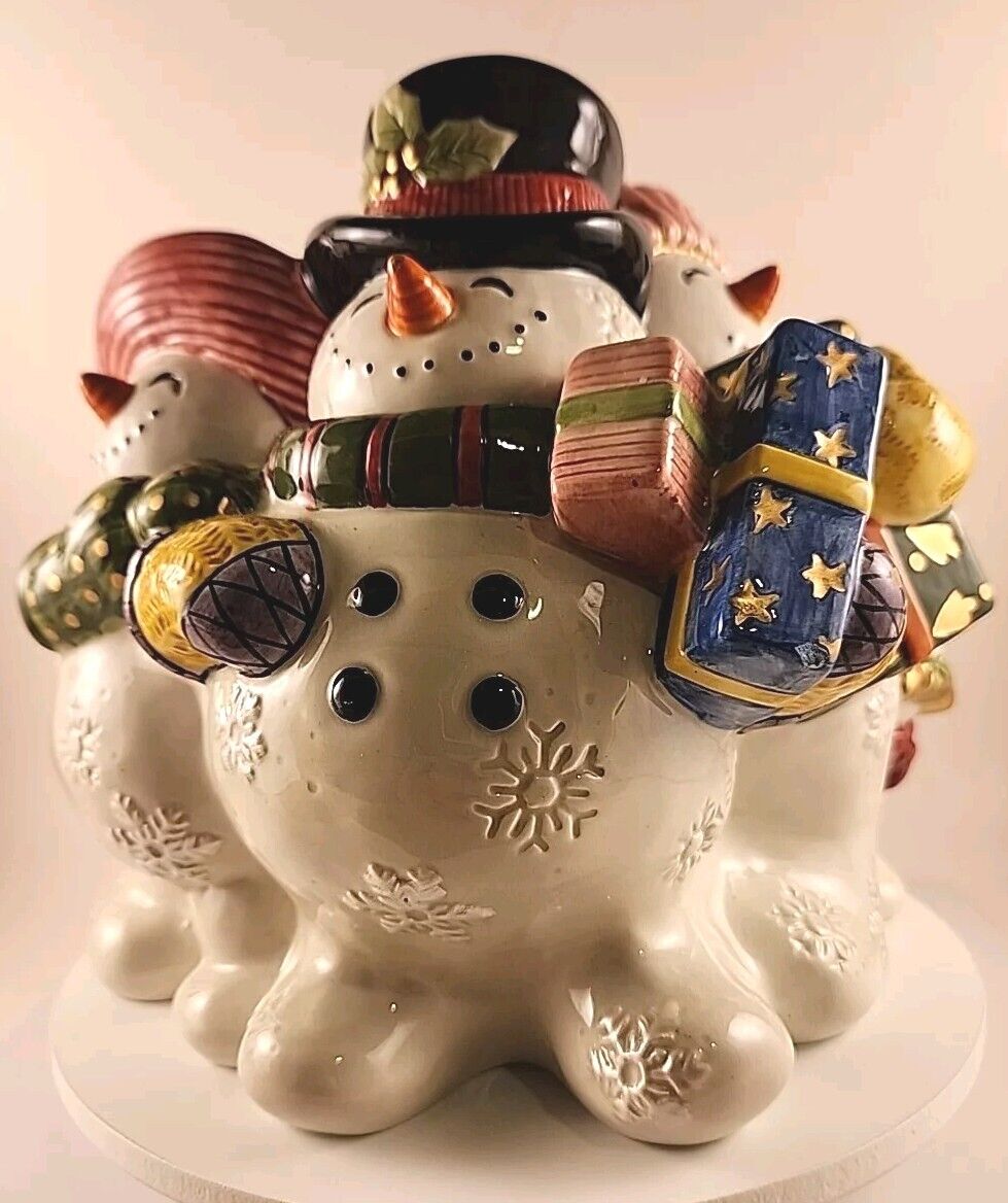 Vtg Fitz and Floyd Frosty Folks Snowman Cookie Jar FF Winter Christmas Core 1996