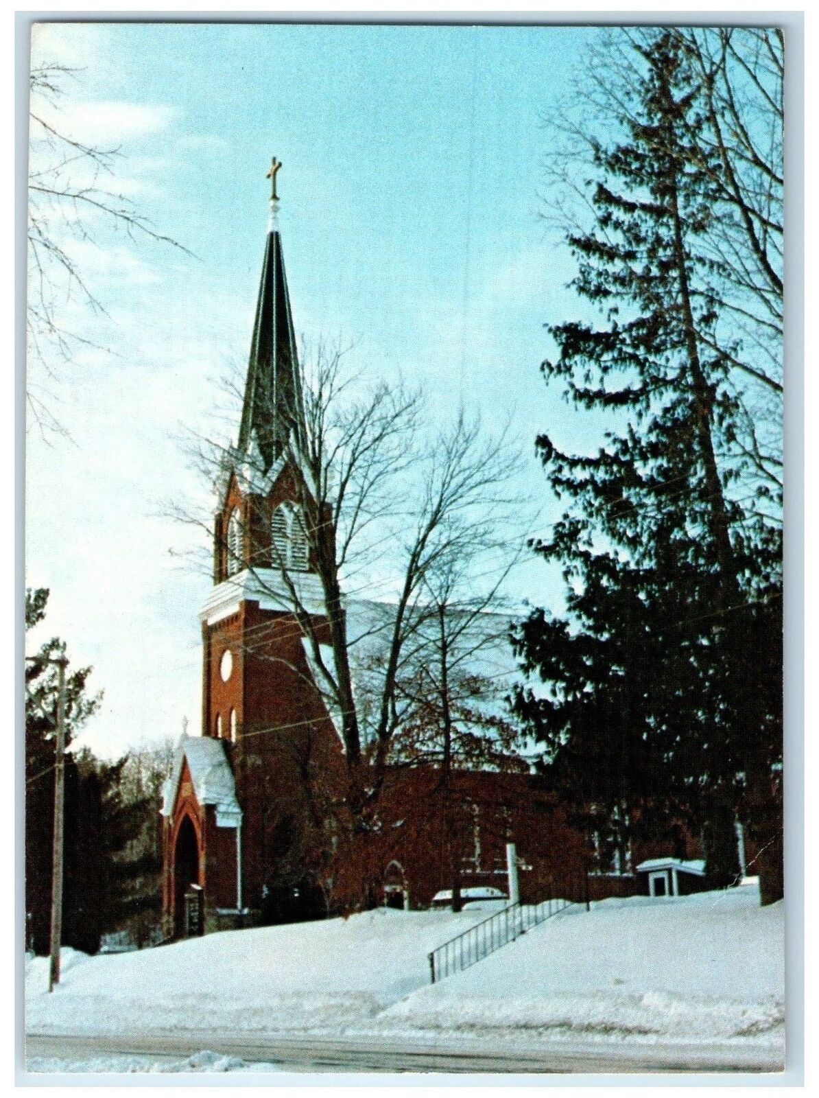 c1960s First Evangelical Church Exterior Taylor Falls Minnesota MN Snow Postcard