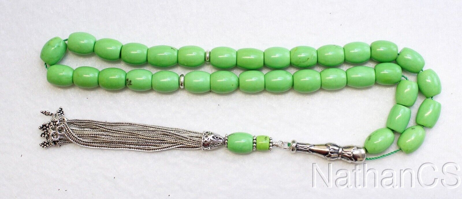 Luxury Prayer Beads Tesbih Lime Turquoise & Sterling  -Top Quality- Collector's