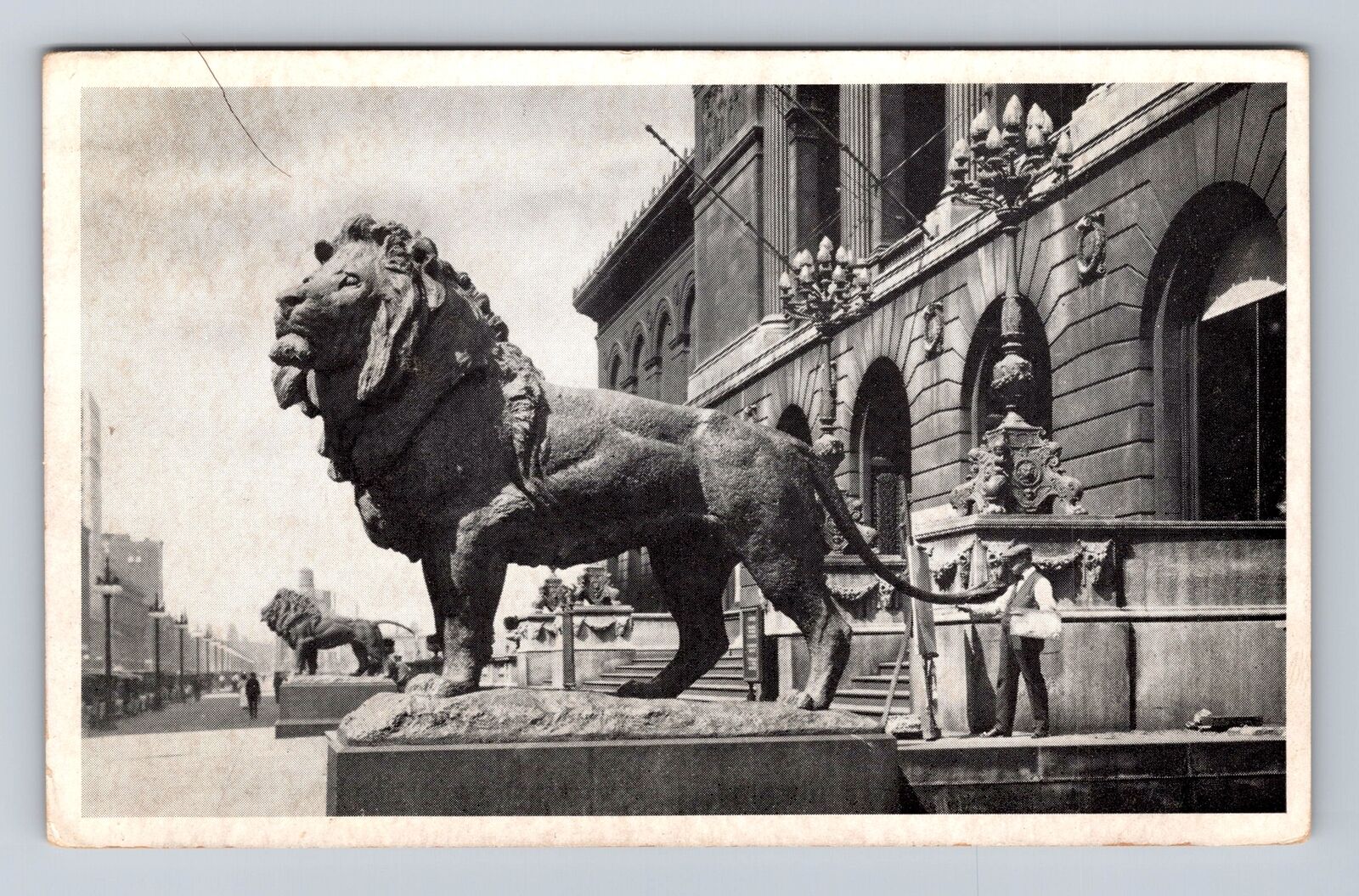 Chicago IL-Illinois, Kerneys Lions At Entrance, Antique, Vintage Postcard