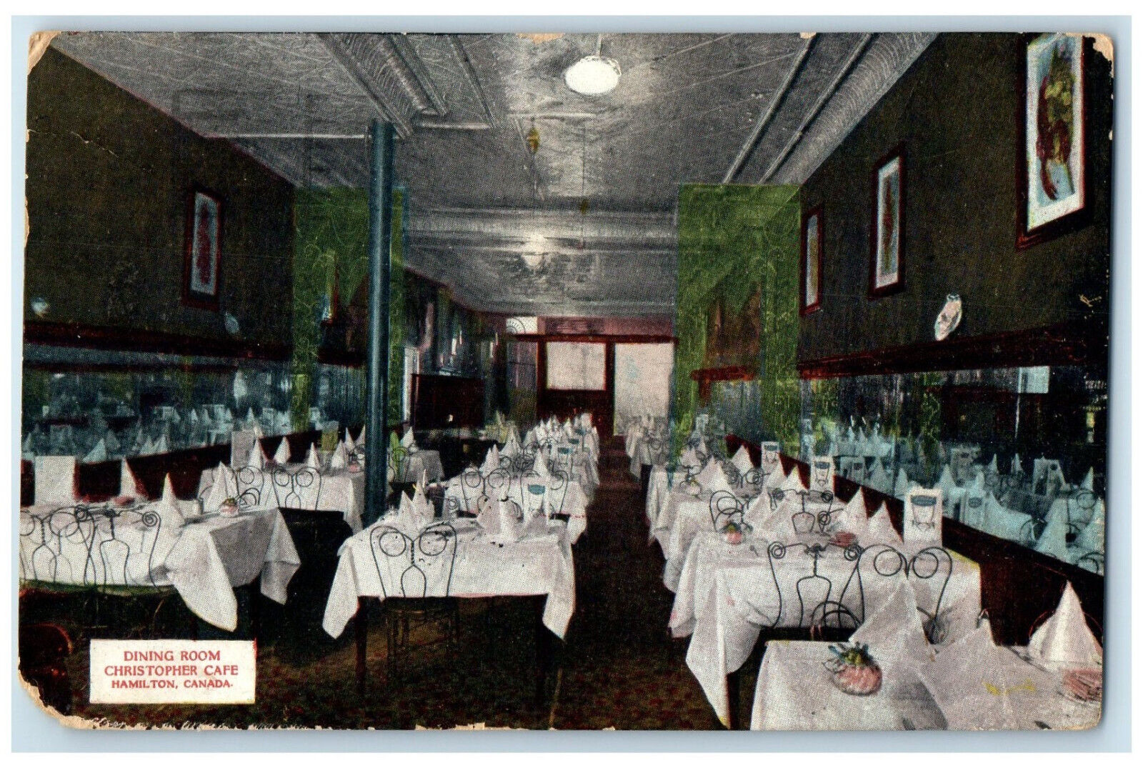 1913 Interior Dining Room Christopher Cafe Hamilton Ontario Canada Postcard