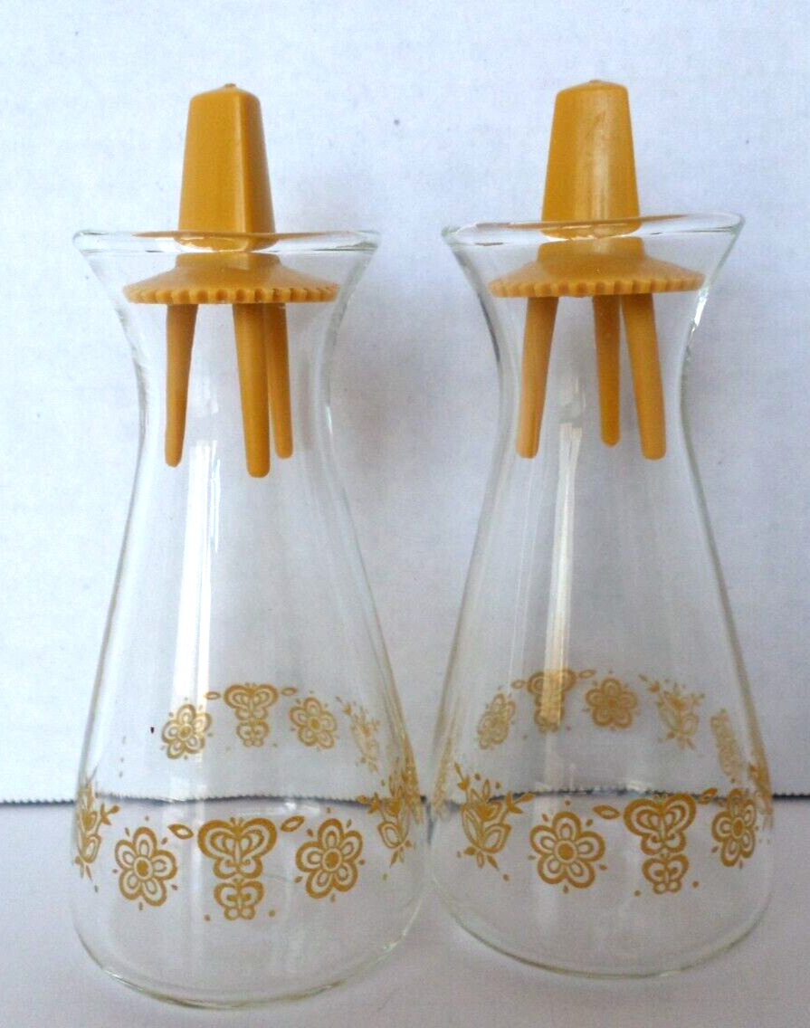 Vintage Pyrex Glass Salt & Pepper Shakers Butterfly Gold - Clear