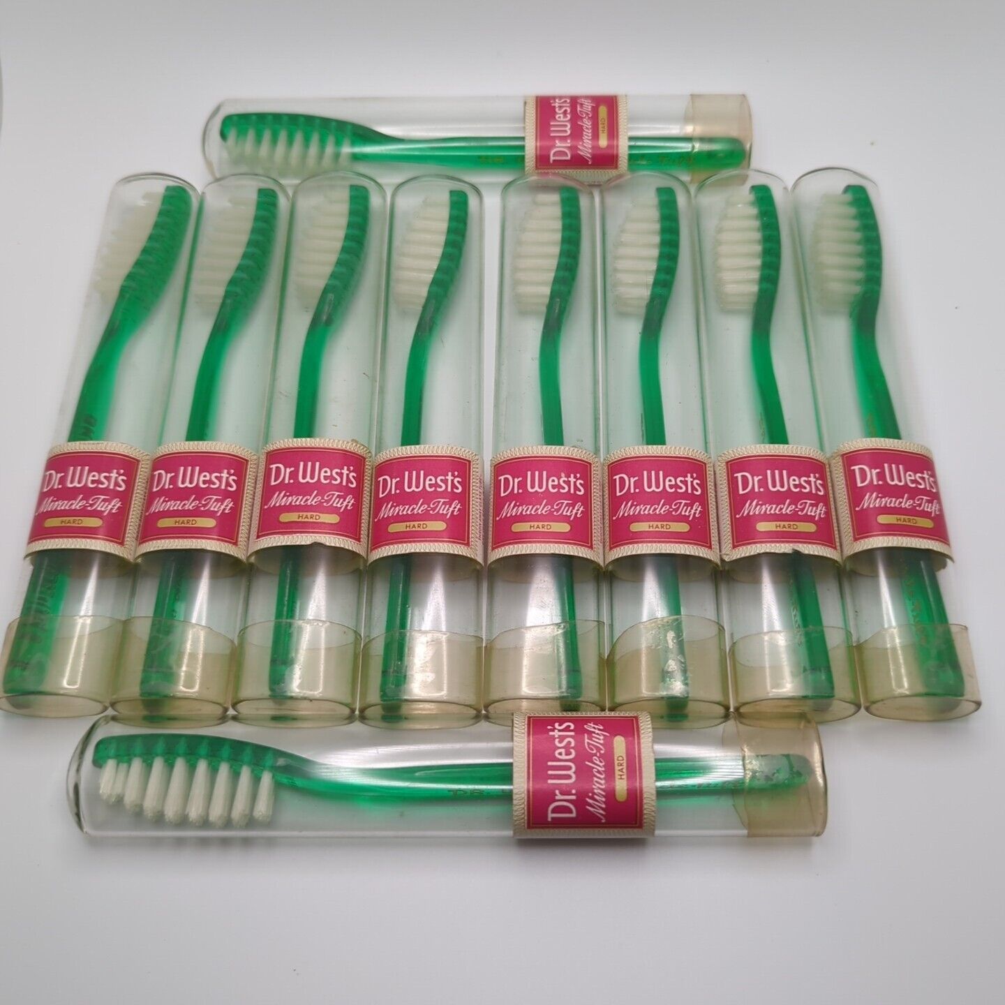 Vintage Dr. West\'s Miracle Tuft Hard Toothbrush 10 New in Glass Tubes